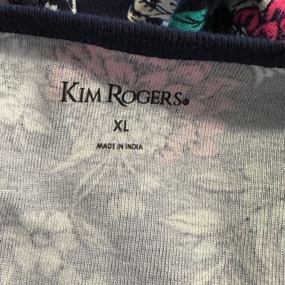 Kim Rogers Floral Print Cotton Top XL Navy 3/4 Sleeve Casual Boho Cottagecore - Picture 3 of 7
